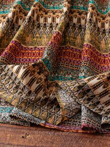 大码复古印花假日休闲半身裙长裙