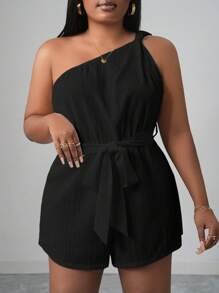 Slaydiva 2025年女士夏季休闲连体裤，百搭连体裤，适合日常穿着、度假、邮轮旅行、海滩度假、日光浴。单肩扭腰设计，纹理面料，系带腰身，修身剪裁，白色 - 黑色 - 查看 4