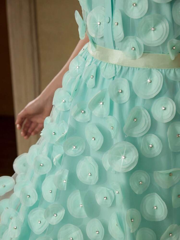 RHINESTONE DETAIL APPLIQUES CONTRAST MESH ELEGANTL SPRING SKIRT