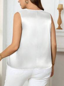 Reflora Plus Size Elegant Mesh Panel Solid Color Sleeveless Tank Top Valentine's Day - White - View 4