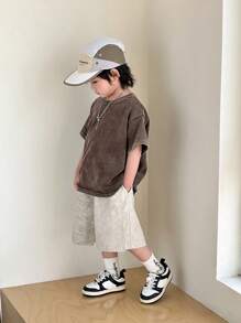 SHEIN 1 Piece Young Boy Casual Sports Academy Japanese And Korean Loose Fit Water-Washed Soft Comfortable Round Neck T-Shirt Suitable For Kids Young Boy Back To School Suitable For Birthday Parties, Parties, Performances, Weddings, Baptisms, Back To School Daily Suitable For School Suitable For Travel Suitable For Sports Suitable For Spring And Summer