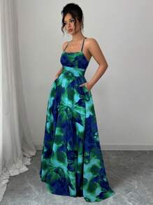 Elenzga 女士花卉印花交叉系带长裙 - 綠色 - 查看 2