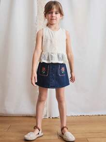 SHEIN 少女波西米亚风刺绣荷叶边下摆背心和吊带背心，适合夏季穿着