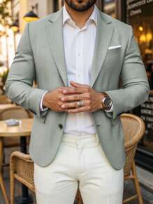 Manfinity Mode Men Plus Size Lapel Neck Casual Long Sleeve Suit Jacket