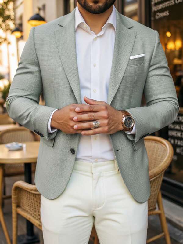 Manfinity Mode Men Plus Size Lapel Neck Casual Long Sleeve Suit Jacket
