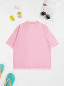 Surfspeed Camisa de punto de manga corta con botones y estampado de palmeras para hombre - Rosa - Ver 2