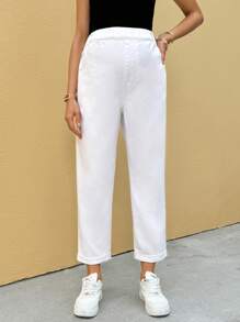 SHEIN Maternity Jeans,Beach,Summer Graduation Spring Vacation Beach Mother's Day Gift ﻿ - White - View 4