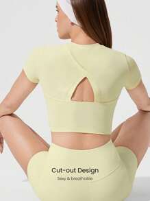 GLOWMODE Lightweight Cut-Out Cropped Tee Yoga Daily Casual Baby Tee Quick Dry Moisture Wicking