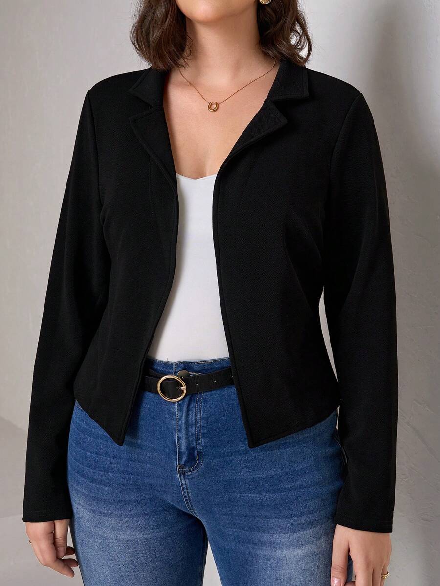 Chikora Plus Lapel Neck Open Front Blazer Graduation,Back To School,Teacher Outfits For Women - Black - View 1