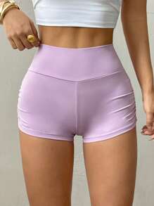 SHEIN EZwear 女士休闲浅紫色短款紧身裤，夏季