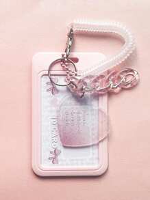 1pc Pink Card Cover With Heart Design Buckle, Creative Multi-Purpose Card Holder For Student Back To School