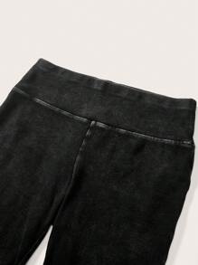 SHEIN BASICS Plus Size High Waist Solid Color Knit Flare Pants - Black - View 3