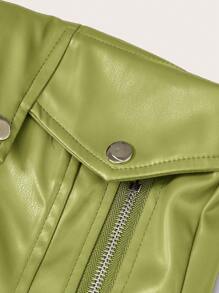 SHEIN Unity Solid Color Zippered Fitted PU Leather Cropped Tank Top, Summer - Mustard Yellow - View 3