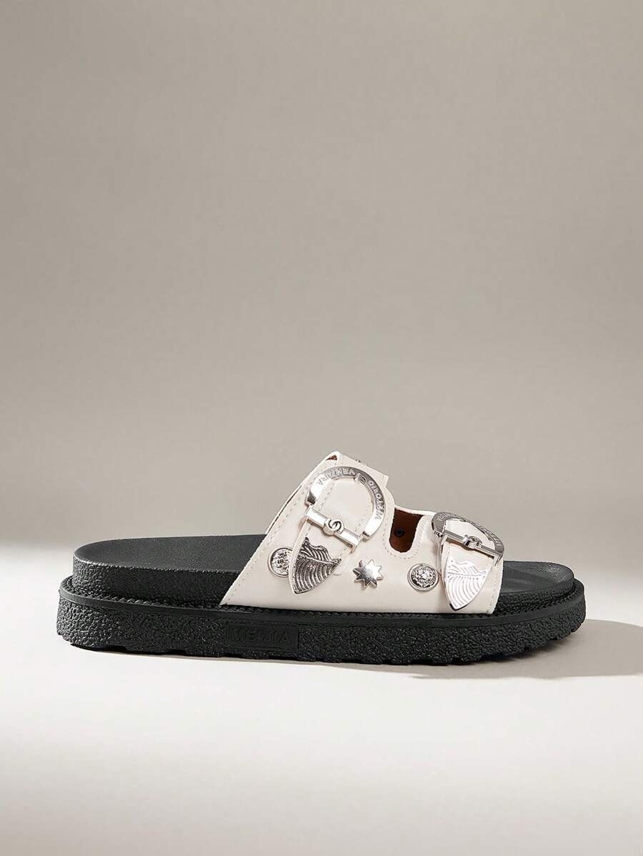 Solecia Sandalias de plataforma retro para mujer, diseño sencillo pero práctico y multiusos - Beis - Ver 1