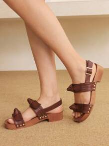 Styleloop Women's Round Toe Slip-On High Heel Sandals, Outdoor/Commute PU Thick Heel Brown Shoes - Rust Brown - View 10