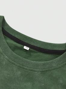 ROMWE MEN Street Life Men's Portrait And Acid-Washed Short Sleeve T-Shirt, Suitable For Everyday Wear In Spring/Summer - Green - View 4