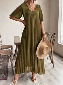 SHEIN LUNE Vestido con mangas fruncidas y volantes para mujer de talla grande