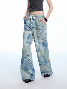 LYSMO 女士牛仔长裤，夏季时尚 - 藍色 - 查看 1