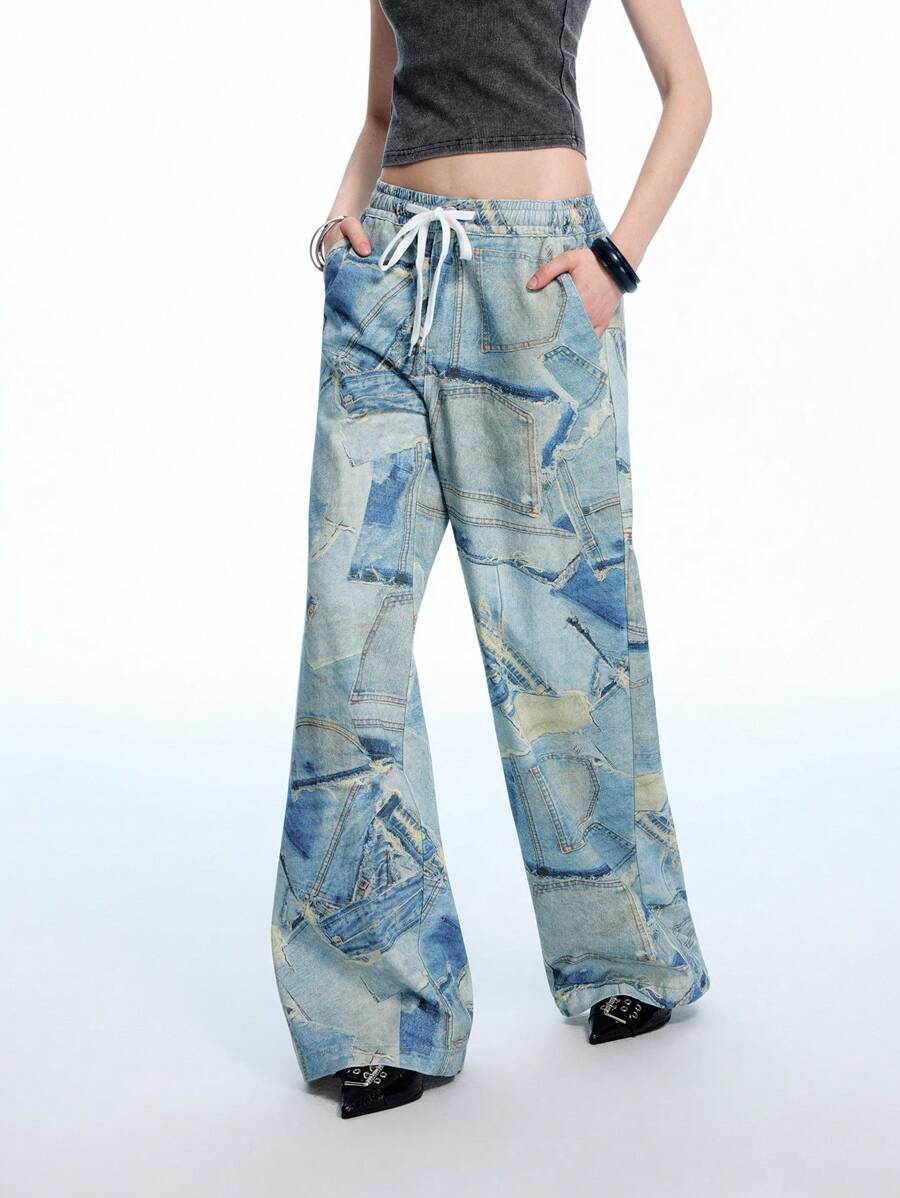 LYSMO 女士牛仔长裤，夏季时尚 - 藍色 - 查看 1