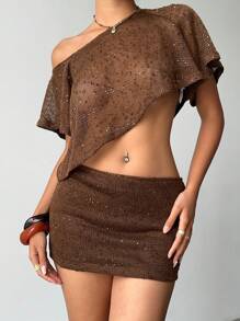 Aloruh 女士日常两件套服装 - 咖啡棕 - 查看 1