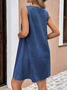 SHEIN Pregnant Women Denim Sleeveless Bodycon Dress, Blue, Casual - Blue - View 2