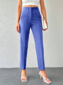 Frenchy Solid Colored Pleated Tapered Pants - Blue - View 3