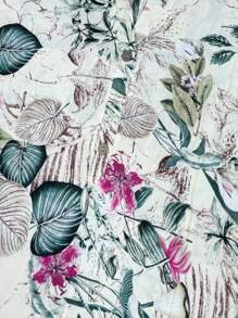 SHEIN LUNE Áo cánh rộng tay ngắn in họa tiết hoa cổ điển cỡ lớn cho nữ, mùa xuân/hè - Màu Hồng Tươi - Xem 4