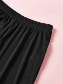 Teen Girls' Drawstring Waist Ruffle Hem Pajama Pants - Black - View 7