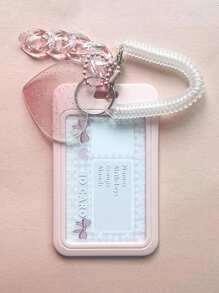 1pc Pink Card Cover With Heart Design Buckle, Creative Multi-Purpose Card Holder For Student Back To School