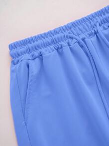 INAWLY Letter Graphic Tee & Drawstring Waist Shorts - Blue - View 4