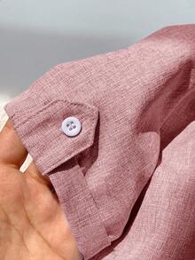 SHEIN 1 pieza Camisa casual de manga corta y cuello alto con tejido suelto liso para niños pequeños - Rosa vieja - Ver 5