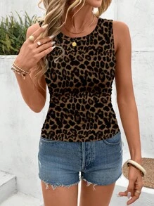 SHEIN LUNE Women's Casual Leopard Print Round Neck Tight Fit Camisole, Suitable For Summer - Multicolor - View 6