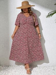 SHEIN CURVE+ Plus Size Leopard Print Long Dress, Casual Vacation Style,Summer Dresses For Women,Dresses Casual