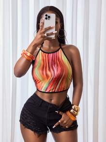 BamGleam Summer New Women's Color Gradient Short Crop Top With Sexy Backless Design, Perfect For Beach Vacations, Parties, Gatherings, And Daily Wear - Multicolor - View 3