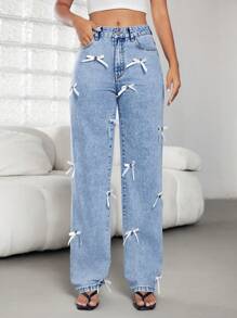 SHEIN ICON 女士休闲直筒牛仔裤 - 藍色 - 查看 6