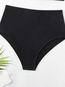 SHEIN Swim 女士度假纯色不对称吊带圆环连体性感比基尼套装分体比基尼套装夏日海滩 - 黑色 - 查看 3