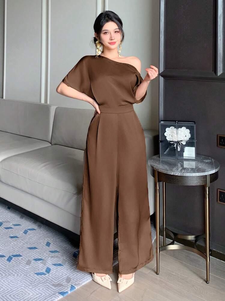 DAZY Novo Macacão Vintage Luxo de Alta Qualidade para Mulheres, Conjunto de Macacão Formal Elegante para Loungewear Feminino - Café - Visão 5