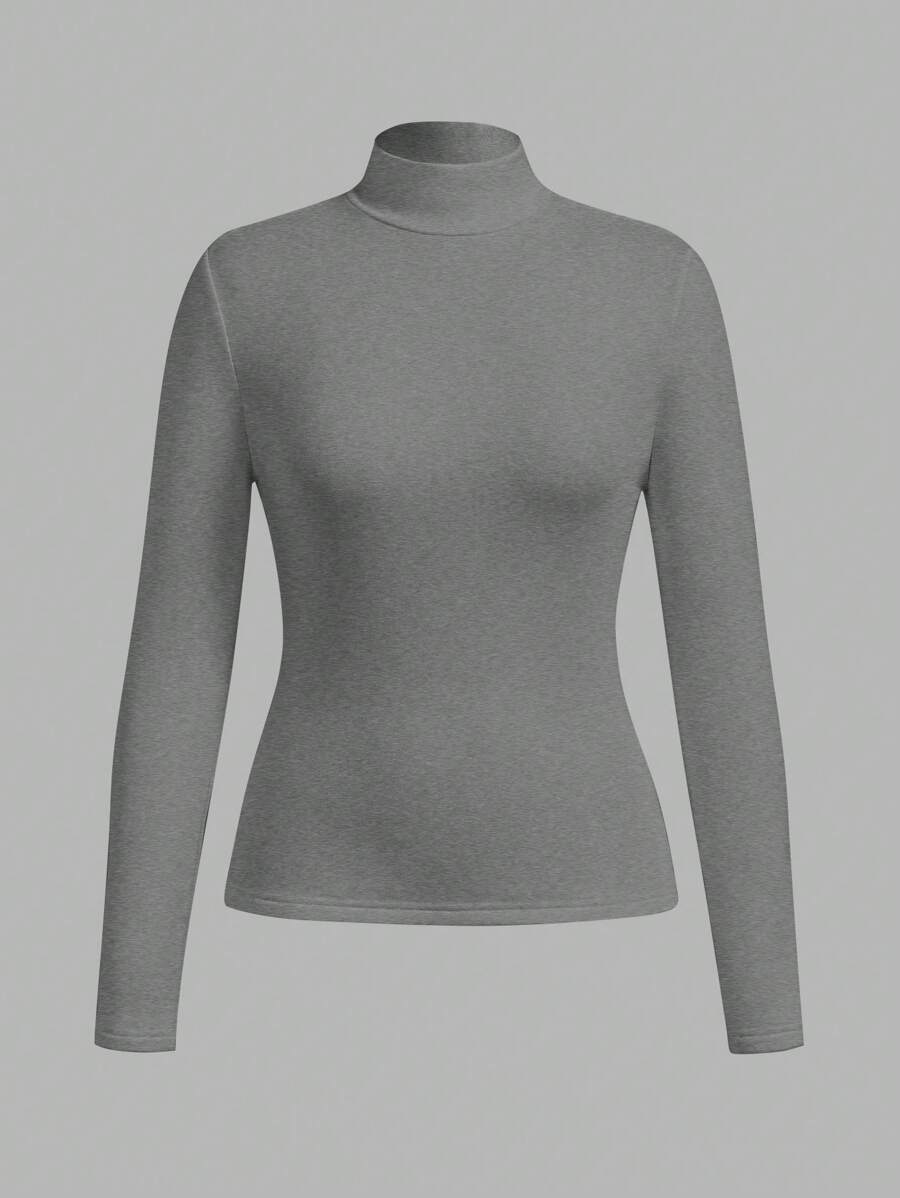 SHEIN BASICS 秋冬季基本款高领修身长袖纯色女式上衣，升级保暖内衬，时尚、休闲、舒适、百搭，不显臃肿