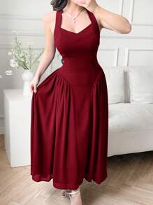 Feyla 女士优雅纯色露背吊带连衣裙