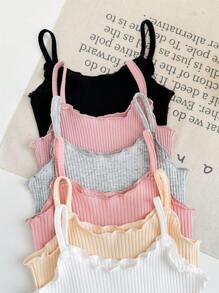 SHEIN LMoss Kids 6pcs/Set Newborn Baby Girls' Cute Casual Solid Color Knit Sleeveless Bodysuit, Summer - Multicolor - View 5