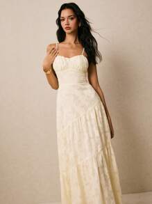 Poéselle Damen extra langes ärmelloses Kleid, modisch für den Sommer - Aprikosenfarben - Übersicht 6