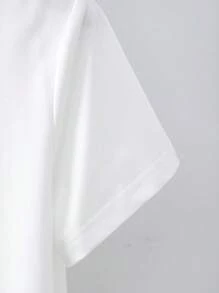 INAWLY Tricou cu mânecă scurtă cu decolteu rotund, cu imprimeu cu litere, de damă - alb - Vizualizare 4
