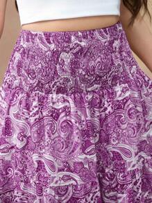 Flirla 大码女式腰果印花波西米亚风格长裙 - 紫色 - 查看 5
