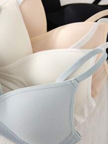 Teen Girl 4 Pcs Striped Wireless Bra Set, Thin Padded Bra For Student Girls , Comfy Unlined Bras With Gather And Support Function, Suitable For Teenagers And Young Ladies Back To School Fashion - Multicolor - View 3