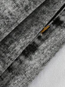 SHEIN 少女 Y2K 春夏假期浅色水洗低腰破洞毛边牛仔短裤，夏季海滩波西米亚风度假短裤，夏季音乐会节日休闲狂欢装，女孩夏季早午餐毕业装 - 黑色 - 查看 4