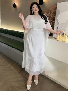 Dazy Plus Vestido longo sem mangas com estampa floral e sobreposição de chiffon transparente, conjunto de verão de 2 peças - Damasco - Ver 4