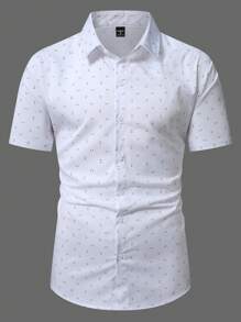 Manfinity Homme Camisa informal de manga corta con cuello abierto y estampado de moda de verano para hombre