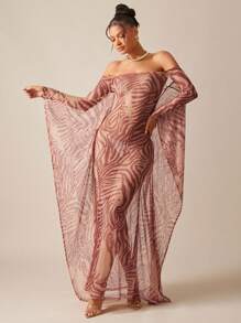 Hauture 露肩性感斑马纹透视网眼连衣裙，适合度假和海滩 - 彩色 - 查看 4