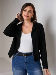 Chikora Plus Lapel Neck Open Front Blazer Graduation,Back To School,Teacher Outfits For Women - Black - View 5