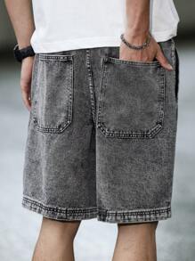 Manfinity Hypemode Men's Solid Color Pocket Casual Loose Fit Denim Shorts